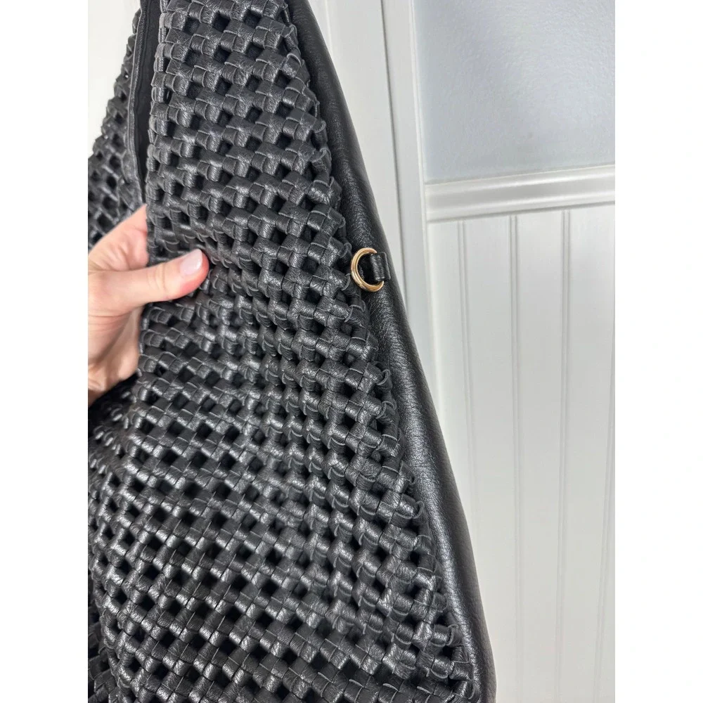 Urban Expressions Hobo Bag Large Black Woven Faux Leather Tote Purse